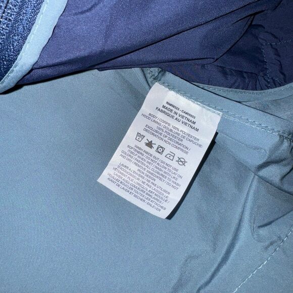 Nike Packable Running Wind Rain Jacket Womens XL‎ Hooded Big Logo Blue Gray - Picture 5 of 11